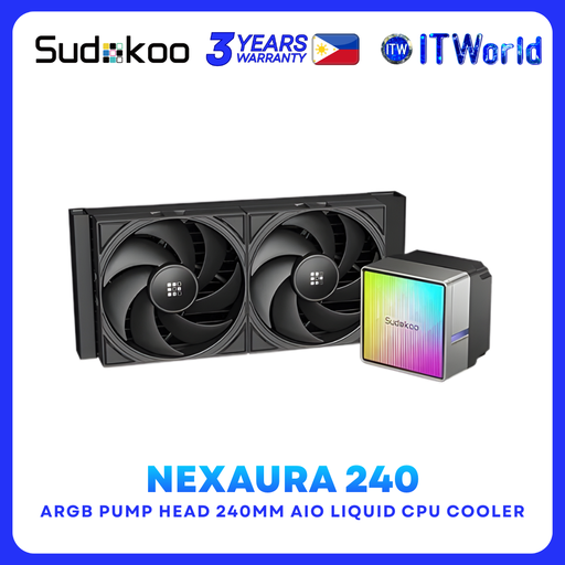 [R-NXA240-BKAMMN-GAS-1] SUDOKOO NEXAURA 240mm AIO Liquid CPU Cooler ARGB Pump Head R-NXA240-BKAMMN-GAS-1
