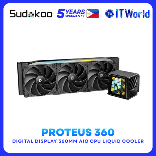 [R-PTS360-BKDSMP-GAS-1] SUDOKOO PROTEUS 360 3.4″ Digital Display 360mm AIO Liquid CPU Cooler R-PTS360-BKDSMP-GAS-1