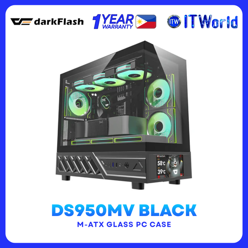 [DS950MV BLACK] DarkFlash DS950MV - M-ATX PC Case 6” IPS Screen Type-C - DS950MV