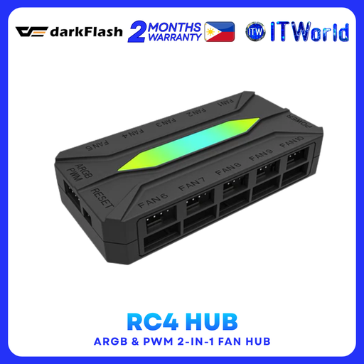[RC4 BLACK] DarkFlash RC4 ARGB & PWM 2-in-1 Fan Hub | 10 PWM + 10 ARGB - Black itw