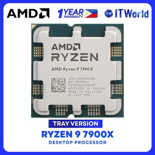 [R9 7900X TRAY 1Y] AMD Ryzen 9 7900X 12Cores 24Threads Desktop Processor without Cooler - Tray Type