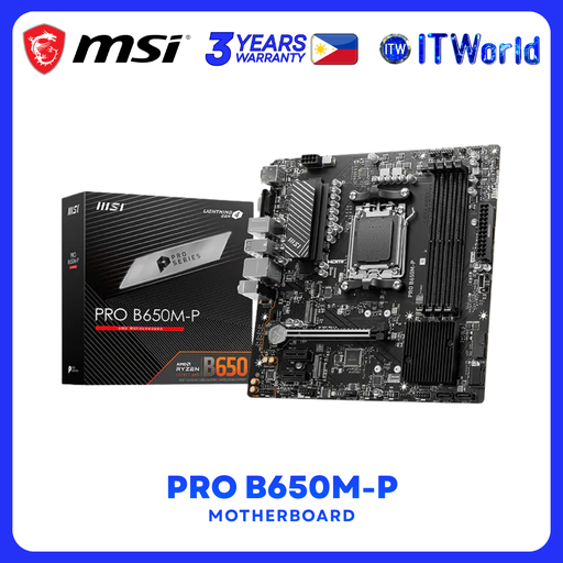 [PRO B650M-P] MSI PRO B650M-P AM5 DDR5 mATX 2.5G LAN PCIe 4.0 Dual M.2 USB 10Gbps Motherboard itw