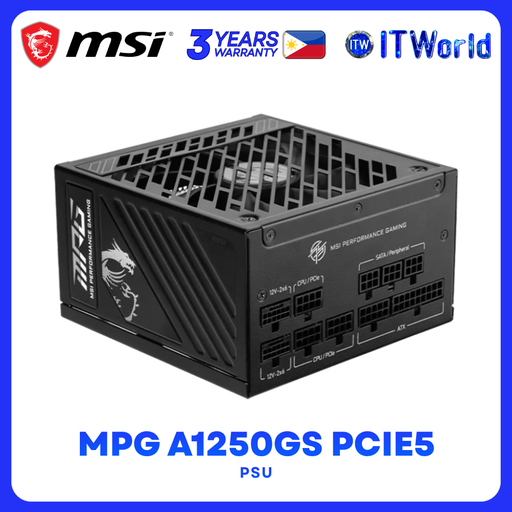 [MSI MPG A1250GS PCIE5] MSI MPG A1250GS PCIE5 1250W 80+ Gold Full Modular Power Supply 135mm FDB Fan