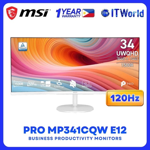 [PRO MP341CQW E12] MSI PRO MP341CQW E12 - 34" 3440×1440 UWQHD Curved Monitor 120Hz VA 1ms MPRT HDR Ready Adaptive-Sync