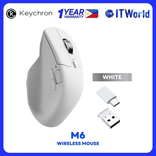 [M6S-B72] Keychron M6 PixArt 3311 1K Polling Rate All Silent Micro Switch Wireless Mouse - White  M6S-B72 