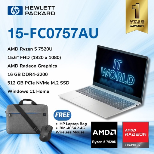 [15-FC0757AU] HP 15-FC0757AU 15.6" FHD / AMD Ryzen 5 7520U / 16GB / 512GB / Radeon Graphics / Laptop