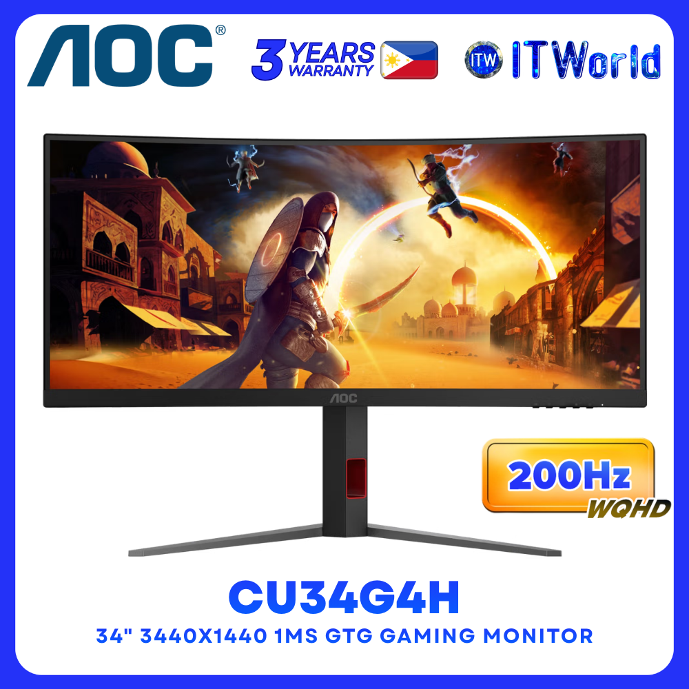 AOC CU34G4H 34" 3440x1440 UWQHD Curved 200Hz 1ms VA FreeSync Premium Gaming Monitor