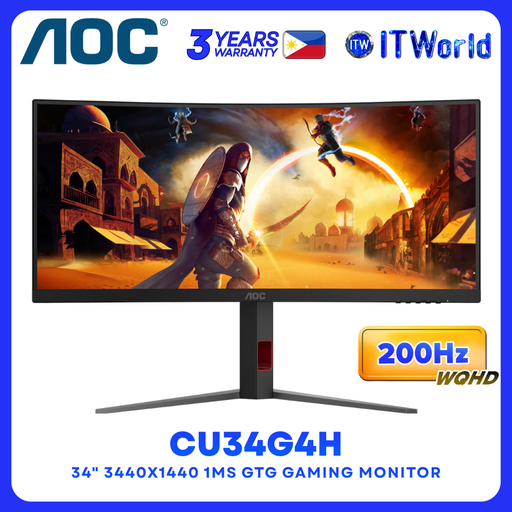 [CU34G4H] AOC CU34G4H 34" 3440x1440 UWQHD Curved 200Hz 1ms VA FreeSync Premium Gaming Monitor