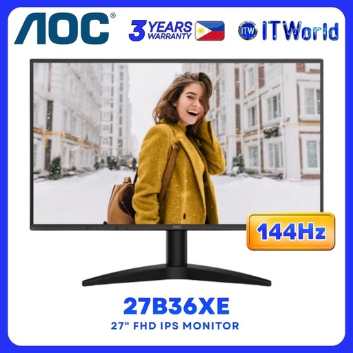 [AOC-27B36XE] AOC 27B36XE 27" Gaming Monitor - 1920×1080 FHD, IPS, 144Hz, 0.5ms, Adaptive Sync, Tilt VESA