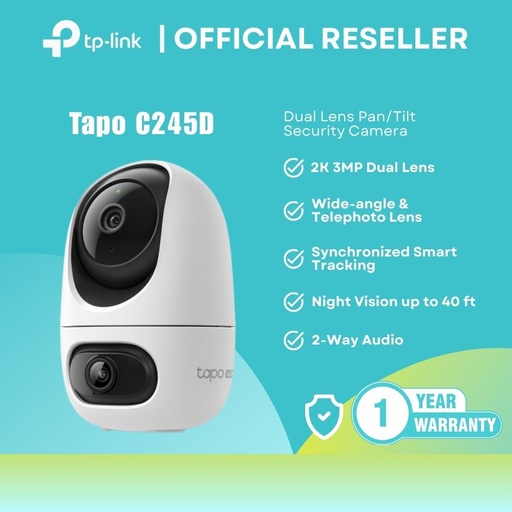 [Tapo C245D] TP-Link Tapo C245D - Dual Lens Pan/Tilt Security Camera, 2K 3MP, WiFi Smart Cam itw