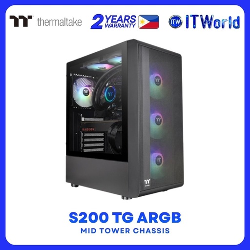 [CA-1X2-00M1WN-00] Thermaltake S200 TG ARGB Mid Tower Case Mesh Front 3x120mm ARGB Fans CA-1X2-00M1WN-00 - Black