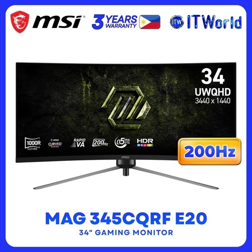 [MSI MAG 345CQRF E20] MSI MAG 345CQRF E20 34" 3440 X1440 UWQHD 200Hz Curved Gaming Monitor Rapid VA DP/HDMI