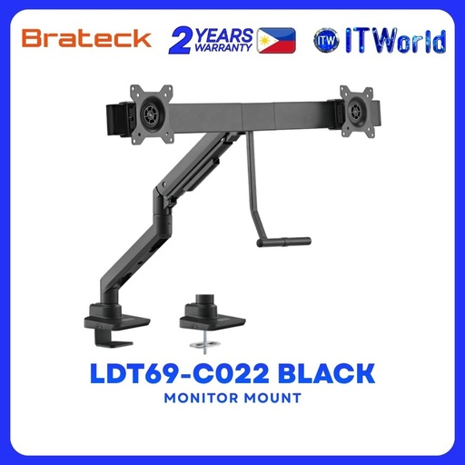 [BRATECK LDT69-C022 BLACK] Brateck LDT69-C022 Fabulous Desk-mounted Gas Spring Dual Monitor Arm for most 17"-32" - Black