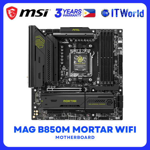 [MAG B850M MORTAR WIFI] MSI MAG B850M MORTAR WIFI AM5 mATX DDR5 PCIe 5.0 Wi-Fi 7 5G LAN Gaming Motherboard itw