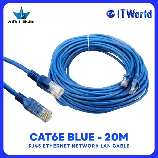 [AD-CAT6E-BLUE-20M] AD-LINK CAT6e 20m LAN Cable RJ45 10Gbps CCA Blue Network Cable itw