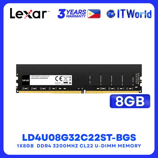 [LD4U08G32C22ST-BGS] Lexar LD4U08G32C22ST-BGS 8GB DDR4 3200MHz CL22 UDIMM Desktop Memory