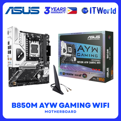 [B850M AYW GAMING WIFI] ASUS B850M AYW GAMING WIFI AM5 DDR5 Micro-ATX Motherboard WiFi 6 2.5Gb LAN PCIe 5.0 itw