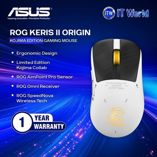 [ROG-Keris-II-Origin-KJP-Gaming-Mouse] ASUS ROG Keris II Origin P727 - Kojima Edition Gaming Mouse / 42K DPI / Tri-Mode / 63g / RGB itw