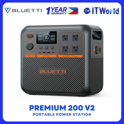 [P-PR200V2-PH-GY-10] BLUETTI Premium 200 V2 Portable Power Station | 2073.6Wh / 2700W Pure Sine P-PR200V2-PH-GY-10 itw