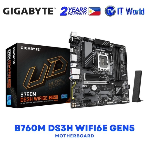 [GA-B760M-DS3H-WF6E-GEN5] Gigabyte B760M DS3H WIFI6E GEN5 mirco-ATX LGA1700 DDR5 Intel B760 Express Chipset Motherboard