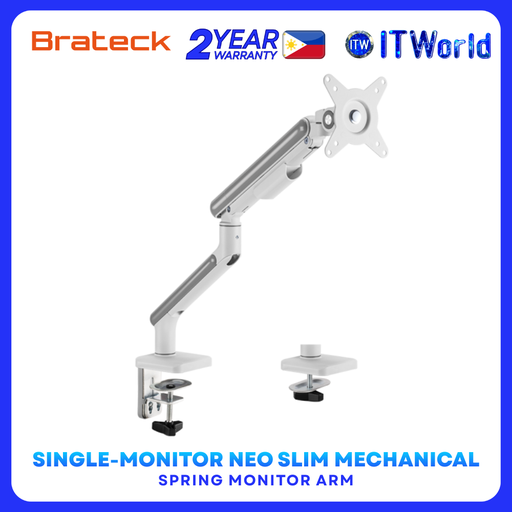 [LDT68-C012 White] Brateck LDT68-C012 Slim Mechanical Spring Arm – Single Monitor 17–32 for Desktop