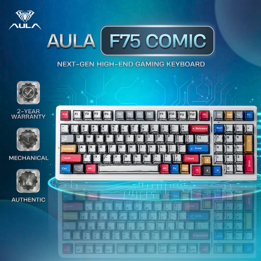 [F75 COMIC KEYCAP] AULA F75 3-in-1 RGB Gaming Mechanical Keyboard Hot Swappable 80 Keys Gasket Design