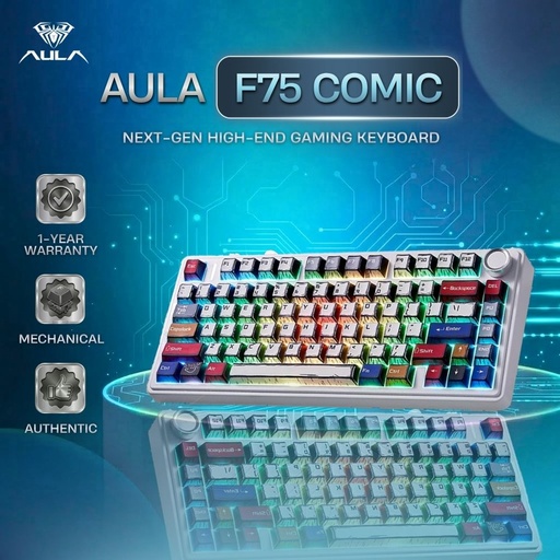 [F75 COMICS] Aula F75 Comics Keypad 3 in 1 Hot-Swappable RGB Gasket Mechanical Wireless Gaming Keyboard