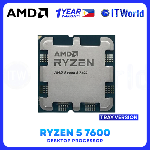 [AMD Ryzen 5 7600 Tray Type (1Y)] AMD Ryzen 5 7600 Tray Type - 6 Cores, 12 Threads CPU / Zen 4 / Up to 5.1GHz AM5 Gaming Processor