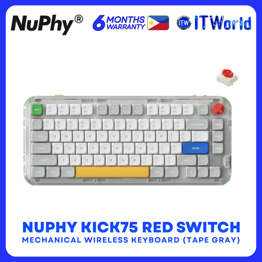 [NuPhy-Kick75-Tape-Gray/Red] NuPhy Kick75 Hybrid Low-Profile RGB Wireless 80-Key Hot-Swap Mechanical Keyboard