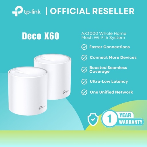[Deco-X60(2-pack)] TP-Link Deco X60 - AX3000 Mesh WiFi 6 System Dual Pack 3000Mbps Gigabit