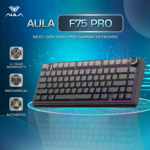 [F75 PRO GRADIENT GRAY] AULA F75 Pro 3-in-1 RGB Gaming Mechanical Keyboard Hot Swap 75% Layout 4000mAh itw