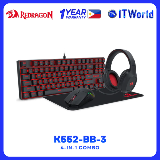 [K552-BB-3] Redragon K552-BB-3 4-in-1 Gaming Combo Keyboard Mouse Headset Mousepad RGB 10000DPI