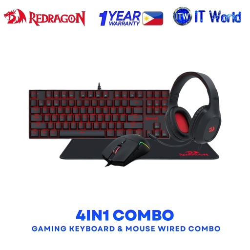 [K552-BB-3] Redragon K552-BB-3 4-in-1 Gaming Combo TKL Mechanical Keyboard 10K DPI Mouse Black