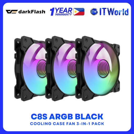 [darkflash-C8-3-IN-1-BLACK] DarkFlash C8 ARGB 3-in-1 120mm Case Fan Hydro Bearing Quiet Cooling 45CFM