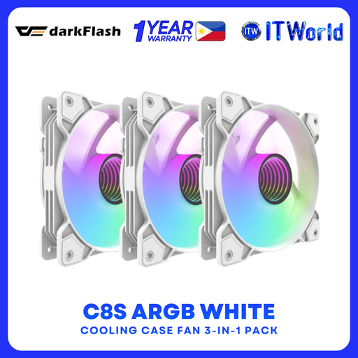 [darkflash-C8-3-IN-1-WHITE] DarkFlash C8 ARGB 3-in-1 120mm Case Fan Hydro Bearing Quiet Cooling 45CFM