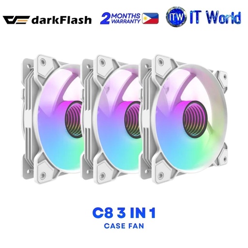 [darkflash-C8-3-IN-1-WHITE] darkFlash C8 ARGB 120mm Hydraulic Bearing Triple Case Fan - White