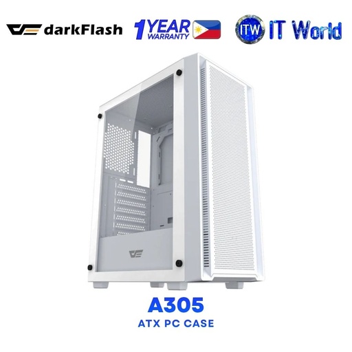 [DF-CASE-A305-WHITE] darkFlash A305 Tempered Glass Side Panel Standard ATX PC Case - White