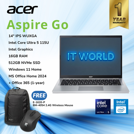 [AG14-71M-58JD] Acer Aspire Go - 14" IPS Laptop Intel Core Ultra 5 115U / 16GB RAM / 512GB SSD / WUXGA AG14-71M-58JD