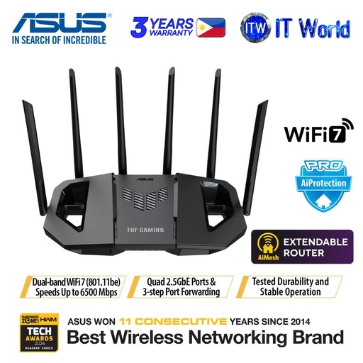 [TUF GAMING BE6500] ASUS TUF Gaming BE6500 Dual Band WiFi7 802.11be Extendable Gaming Router TUF-BE6500