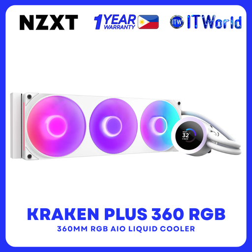 [RL-KR360-W2] NZXT Kraken Plus 360 RGB Series 360mm AIO Liquid CPU Cooler with 1.54" Custom LCD & RGB Fans