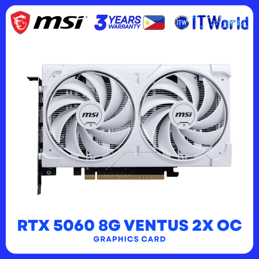 [GeForce-RTX-5060-8G-VENTUS-2X-OC-WHITE] MSI GeForce RTX 5060 8G VENTUS 2X OC WHITE GDDR7 128-bit DLSS4 Graphics Card