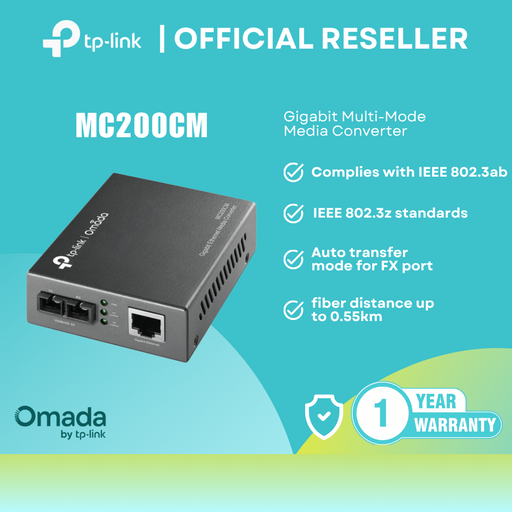 [MC200CM] TP-Link MC200CM Gigabit Multi-Mode Media Converter SC RJ45 1000M 850nm Fiber 0.55km