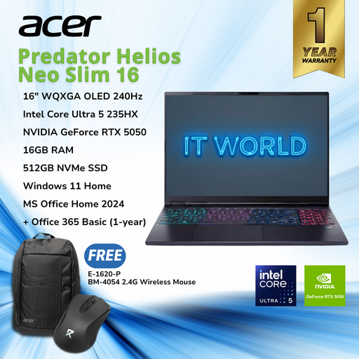 [PHN16S-71-57XQ OPI] Acer Predator Helios Neo Slim 16 Gaming Laptop U5 235HX/16GB / 512GB SSD/ RTX 5050 /16.0' OLED/ PHN16S-71-57XQ