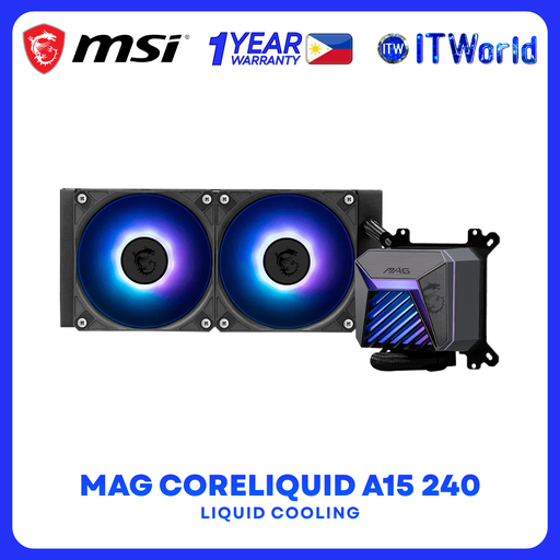 [MAG CORELIQUID A15 240] MSI MAG CORELIQUID A15 240 ARGB GEN2 240mm AIO Liquid Cooler LGA1851/1700 AM5/AM4 itw