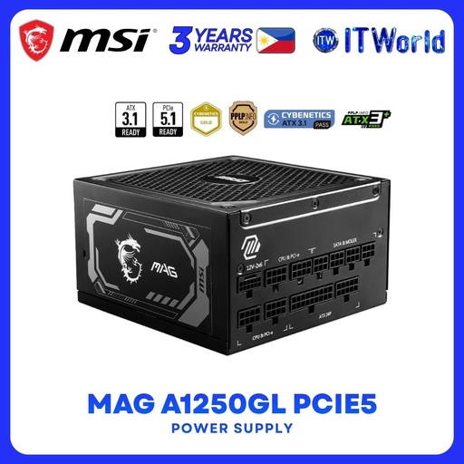 [MSI MAG A1250GL PCIe5] MSI MAG A1250GL PCIE5 PSU - ATX / 1250W / 80+ Gold Fully Modular Power Supply Unit itw