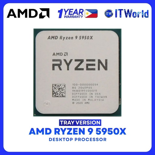[R9-5950X-TRAY-1Y] AMD Ryzen 9 5950X - 16 Cores 32 Threads / Up to 4.9GHz / AM4 / Tray Type Desktop Processor