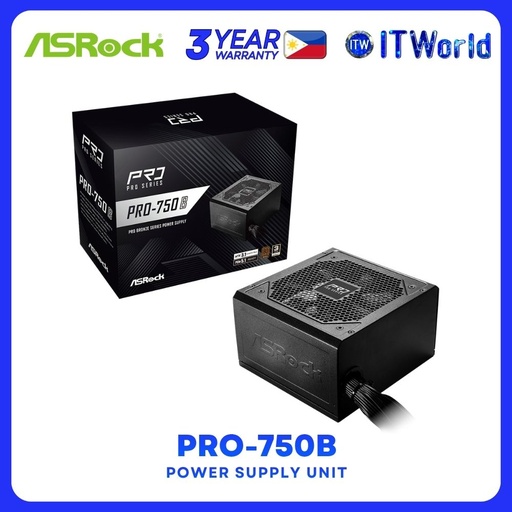 [PRO-750B] ASRock PRO-750B 750W 80 Plus Bronze Certified ATX 3.1 PCIe 5.1 Power Supply Unit itw