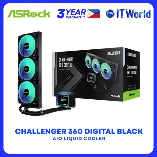 [CL360-DIGITAL-AIO] ASRock Challenger 360 Digital ARGB AIO Liquid Cooler with 3" Digital Display - Black