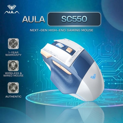 [AULA SC550 BLUE/WHITE] Aula Wind SC550 Dual mode Wireless & Wired Mouse for Gaming and Office - Blue/White