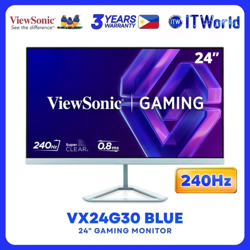 [VX24G30-BL] ViewSonic VX24G30 Series 24" 1920x1080 FHD IPS 240Hz 0.8ms G-Sync HDMI DP Gaming Monitor